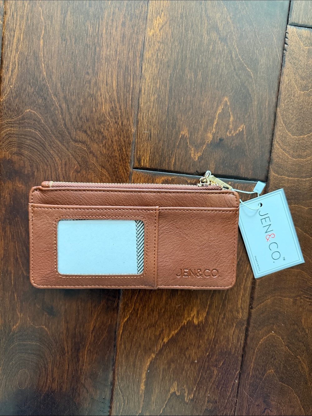 NWT Jen & Co Tan Leather Zip Card Wallet